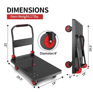 Push Cart Dolly, Platform Hand Truck with 440lb Weight Capacity and 360 Degree Swivel Silent Wheels for Loading and Storage