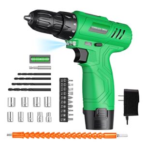 tegatok power drill cordless, 12v cordless drill with battery and charger, electric drill with variable speed and 18+1 torque setting, 25 drill bits for drilling and screwing