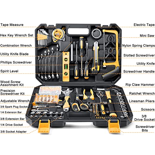 Sundpey Household Tool Kit 257-PCs - Home Auto Repair Tool Set General Hand Mechanic's Tool Kit Set & Wrench Sets & Socket & Portable Toolbox Storage Case for Handyman & Homeowner & DIY