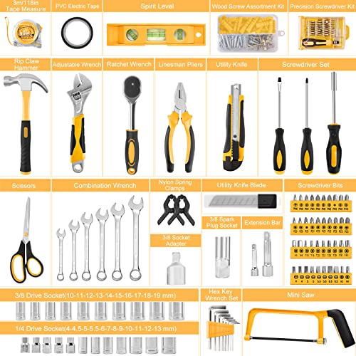 Sundpey Household Tool Kit 257-PCs - Home Auto Repair Tool Set General Hand Mechanic's Tool Kit Set & Wrench Sets & Socket & Portable Toolbox Storage Case for Handyman & Homeowner & DIY