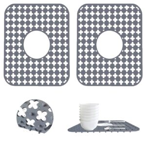 kitchen sink silicone protector mat: 2 pcs sink mats for center drain, folding non-slip support grid sink mat for bottom of stainless steel porcelain sink protectors mat 13.8'' x 11.8''