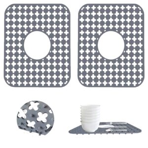 Kitchen Sink Silicone Protector Mat: 2 PCS Sink Mats for Center Drain, Folding Non-slip Support Grid Sink Mat for Bottom of Stainless Steel Porcelain Sink Protectors Mat 13.8'' x 11.8''