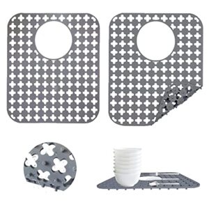 kitchen sink silicone protector mat: 2 pcs sink mats for rear drain hole, folding non-slip support grid sink mat for bottom of stainless steel porcelain sink protectors mat 13.8'' x 11.8''