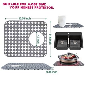 Kitchen Sink Silicone Protector Mat: 2 PCS Sink Mats for Rear Drain Hole, Folding Non-slip Support Grid Sink Mat for Bottom of Stainless Steel Porcelain Sink Protectors Mat 13.8'' x 11.8''