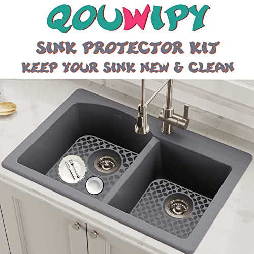 Kitchen Sink Silicone Protector Mat: 2 PCS Sink Mats for Rear Drain Hole, Folding Non-slip Support Grid Sink Mat for Bottom of Stainless Steel Porcelain Sink Protectors Mat 13.8'' x 11.8''