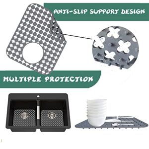 Kitchen Sink Silicone Protector Mat: 2 PCS Sink Mats for Rear Drain Hole, Folding Non-slip Support Grid Sink Mat for Bottom of Stainless Steel Porcelain Sink Protectors Mat 13.8'' x 11.8''