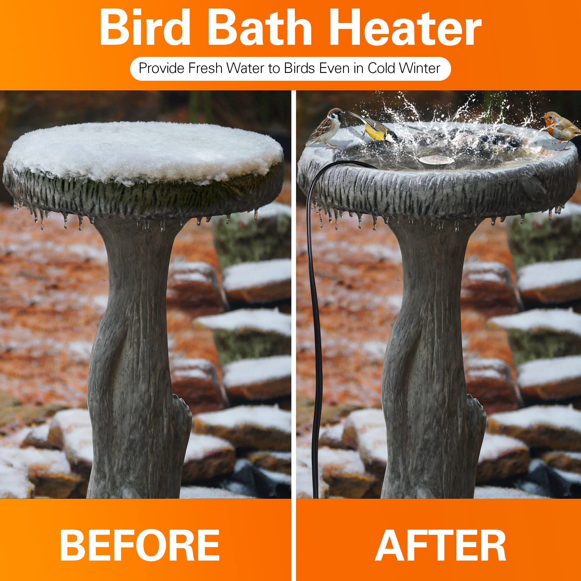 Bird Bath De Icer, 60w Submergible Utility De Icer, Thermostatic Controlled Winter Water Heater Deicer for Bird, Chicken, Duck, Farm Trough, Design Patent Product