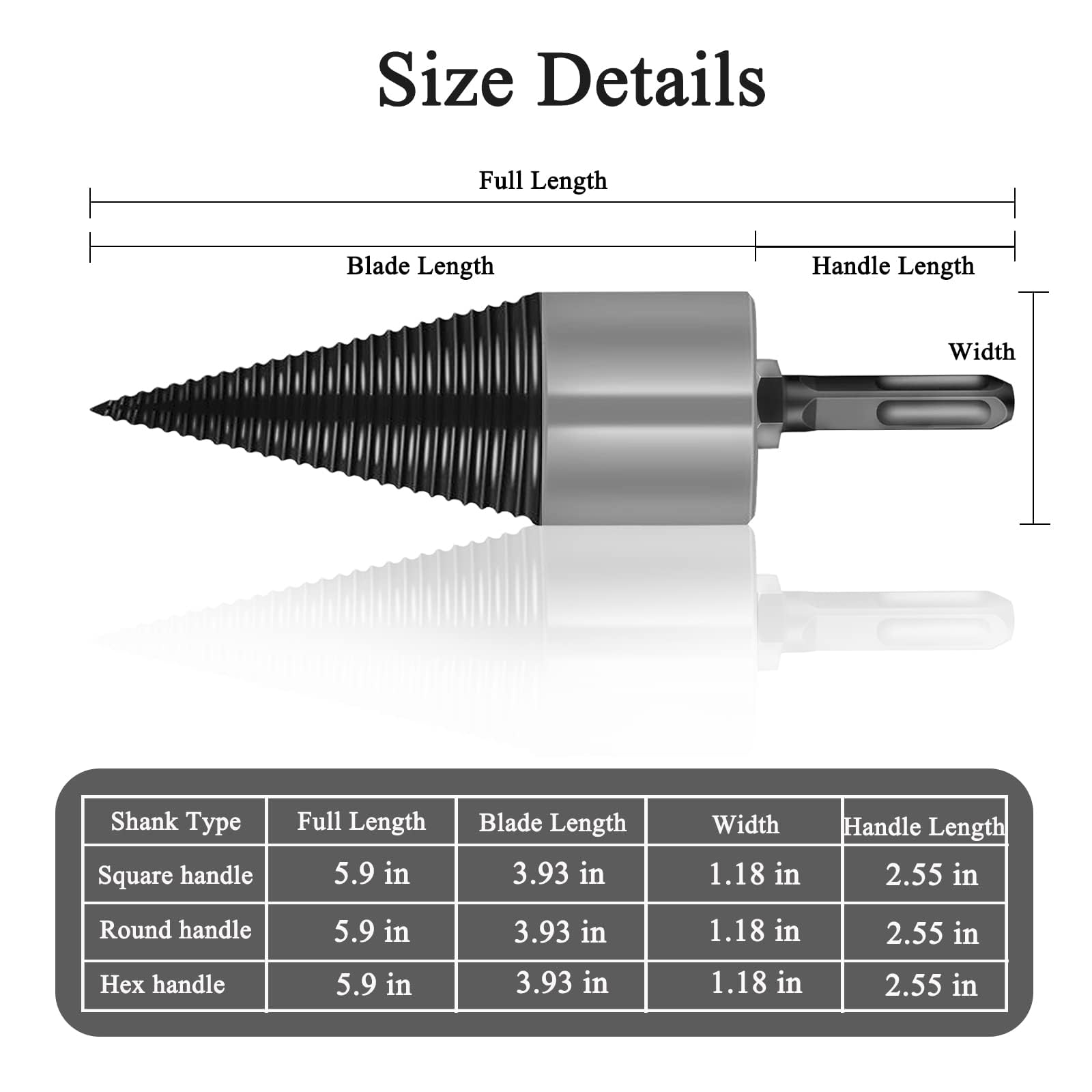 ZXLOYOS Firewood Drill Bit Wood Splitter with 3 Shank Hex + Square + Round, Removable Heavy Duty Drill Screw Cone Driver for Electric Drills, 32mm