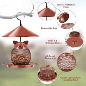 Bird Feeder, Metal Wild Bird Feeders with Baffle and Cute Cat Cover for Outside 2LB Seeds Bird Feeder Hanging Outdoor Easy Cleaning and Filling Best Decorations for Family