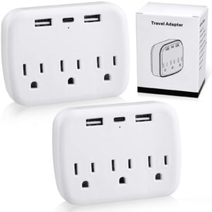 2 pieces cruise essentials cruise power strip non surge protection with usb ports travel adapter approved for cruise ship (white)
