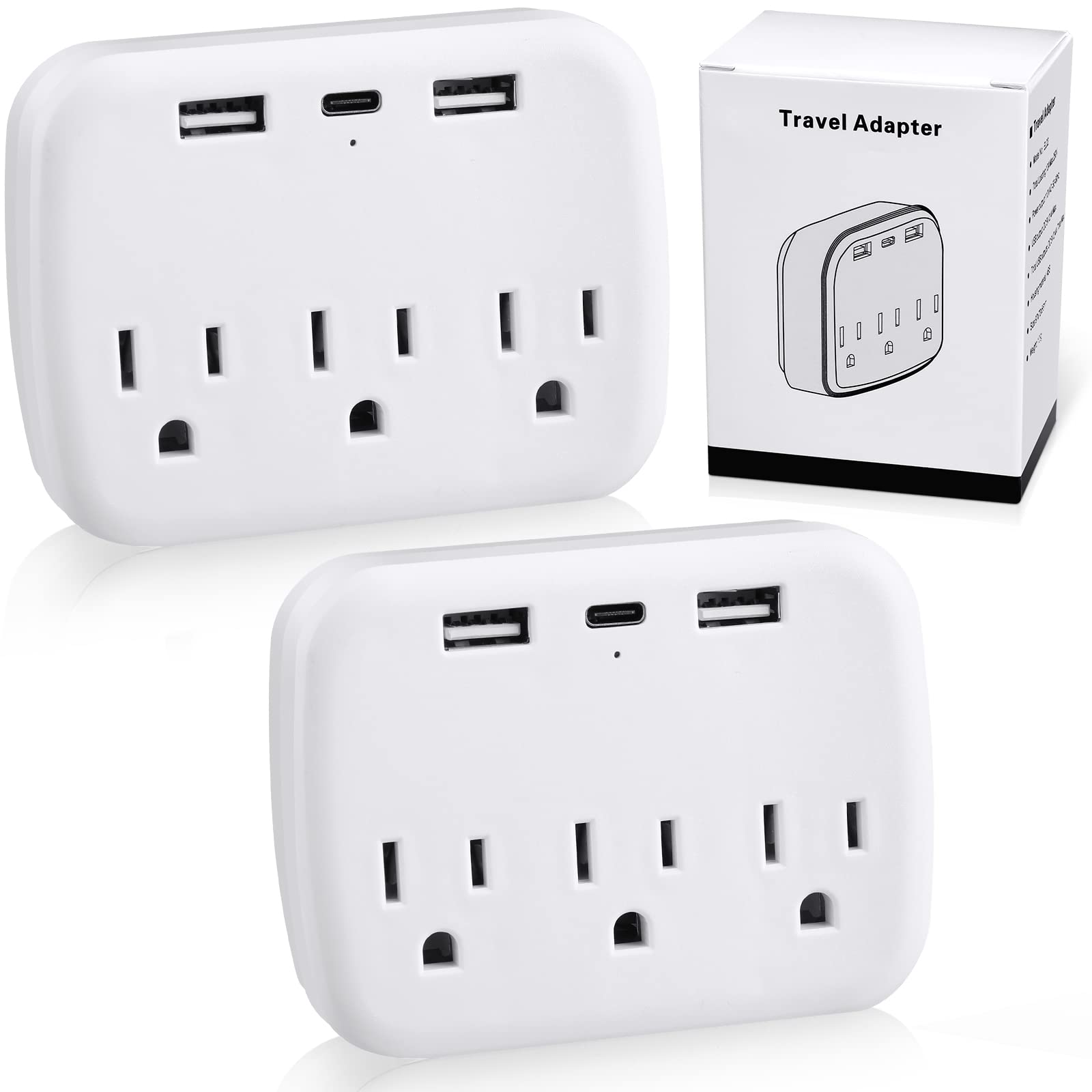 2 Pieces Cruise Essentials Cruise Power Strip Non Surge Protection with USB Ports Travel Adapter Approved for Cruise Ship (White)