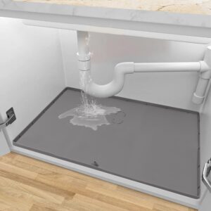under sink mat 34" x 22" silicone, under sink liner, under kitchen sink mats, waterproof & flexible sink mats for kitchen and bathroom - grey