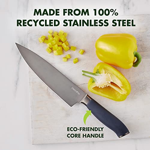 GreenPan Titanium 3-Piece Knife Set, Titanium Coated, Stainless Steel, Eco-friendly, Ergonomic Grip, Slip Resistant, Balanced, Heat Treated, Hand Sharpened, Dishwasher Safe