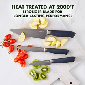 GreenPan Titanium 3-Piece Knife Set, Titanium Coated, Stainless Steel, Eco-friendly, Ergonomic Grip, Slip Resistant, Balanced, Heat Treated, Hand Sharpened, Dishwasher Safe