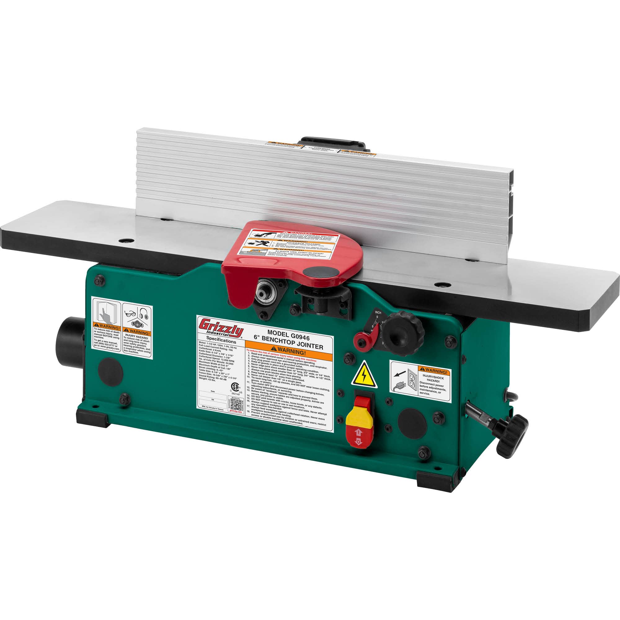 Grizzly Industrial G0946-6inches Benchtop Jointer with Spiral-Type Cutterhead