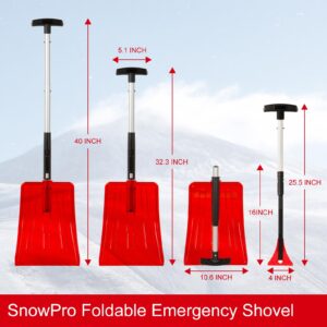 SnowPro 3-in-1 Snow Shovel for Car, Fast Folding and Telescoping Design for Emergency Snow Removal - Compact Snow Shovel with Gloves, Snow Brush & Ice Scraper - Collapsible and Portable Utility Shovel