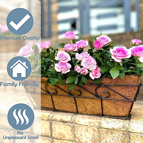 LaLaGreen Wall Planters - 16 Inch, 2 Pack Window Flower Boxes Basket Attach to House, Deck Railing Planters with Coco Liners Outdoor Balcony, Metal English Horse Troughs Fence Patio Porch Over Rail