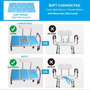 Bathtub Transfer Bench Cushion, Stickable, Slip-Resistant and Waterproof Seat Foam Soft Cushion for Shower Bench, Shower Chair, Bath Chair Pad with Adhesive Backing, Wide Shower Seat Mat