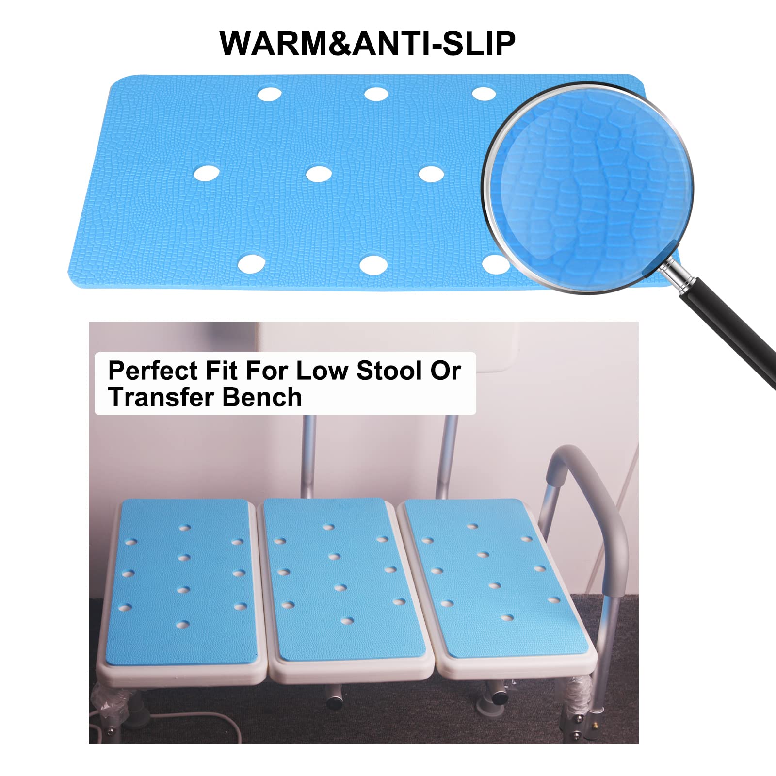 Bathtub Transfer Bench Cushion, Stickable, Slip-Resistant and Waterproof Seat Foam Soft Cushion for Shower Bench, Shower Chair, Bath Chair Pad with Adhesive Backing, Wide Shower Seat Mat