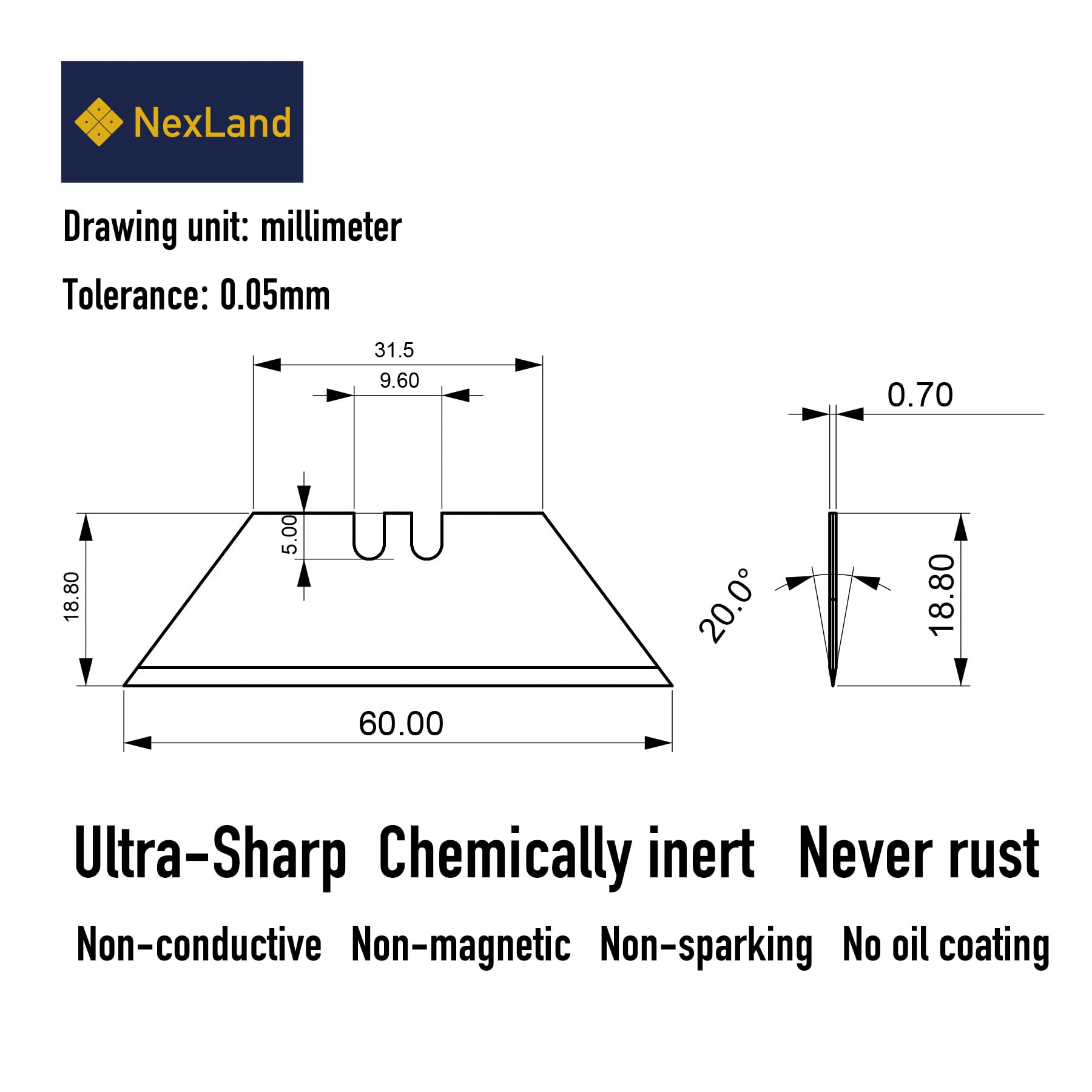 Ceramic Blade UT1 Ultra-Sharp Utility Knife Blades 10pcs (JYCBUT1S60W10)