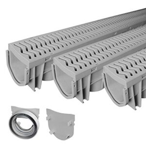 source 1 drainage trench and driveway channel drain with concrete grey grate, 3-pack