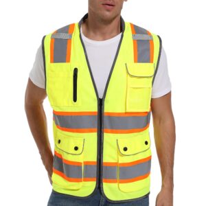 arcridge reflective safety vest for men and women - class 2 high visibility construction vest - dual tone reflective strips