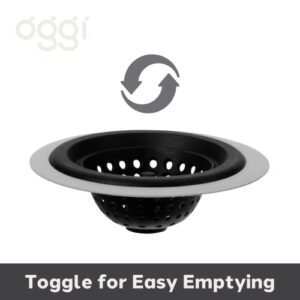 OGGI Silicone & Metal Sink Stopper- Great Kitchen Sink Stopper, Silicone Drain Stopper, Sink Plug, 4.6˝ Diameter Metal Rim, Black