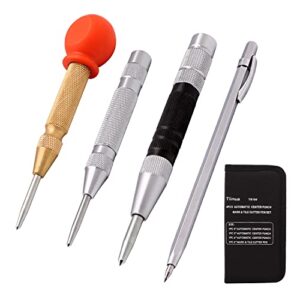 tlimus 4 pack 5 inch and 6 inch automatic center punch tool adjustable spring loaded punch and metal engraving pen for metal wood working with hard-shell carry case