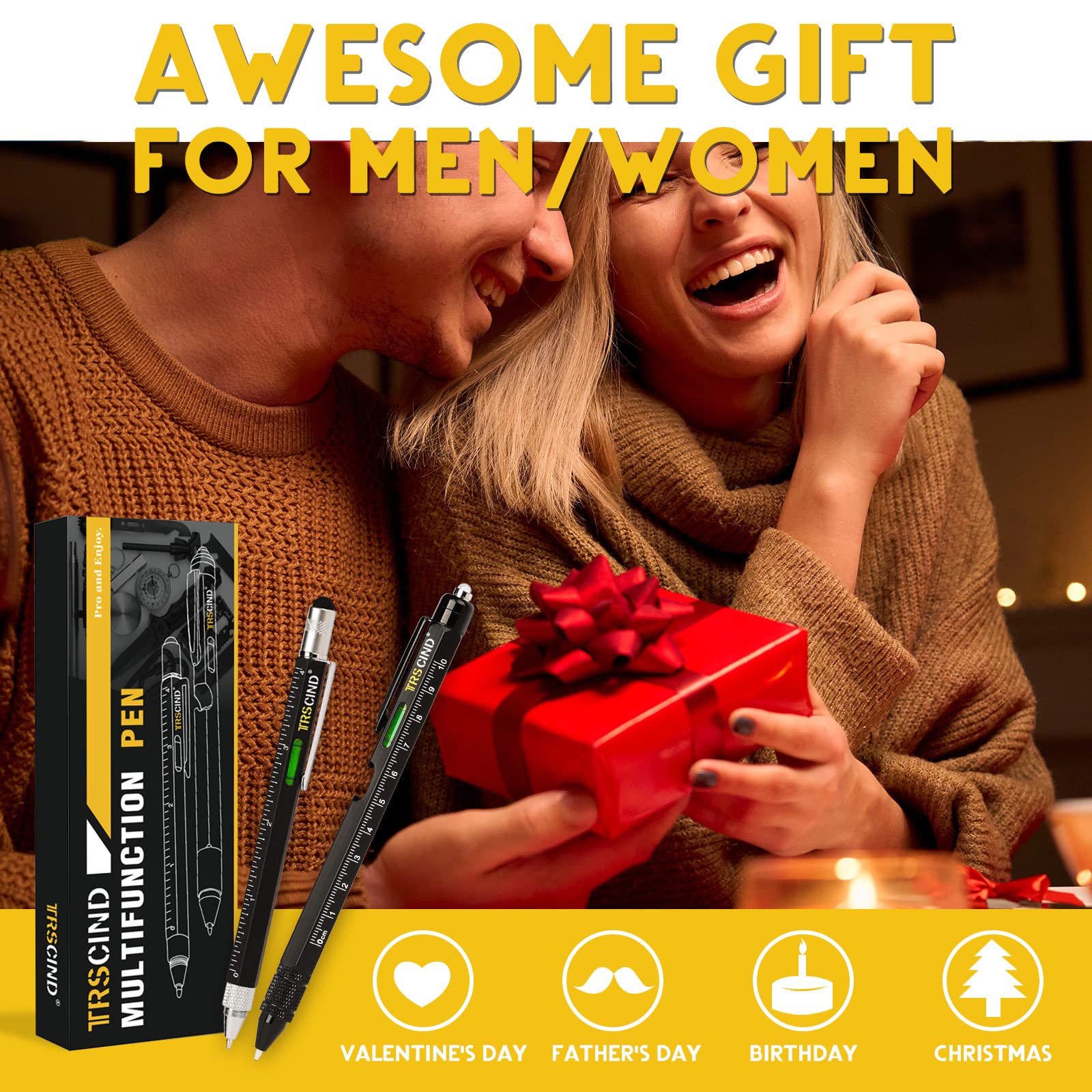 Gifts for Men Dad Husband Him Valentines Day, Anniversary Birthday Gifts Idea for Him Boyfriend, 10 in 1 Multitool 2pc Pen Set, Heartfelt Presents Tool Gifts for Handyman, Cool Gadgets Stuff