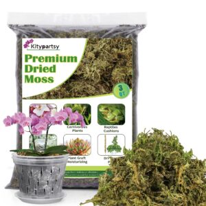 kitypartsy orchid sphagnum moss,3qt dried forest moss potting mix for potted plants moisture repotting orchid soil medium,natural carnivorous plant moss for reptiles, terrarium decor & crafts