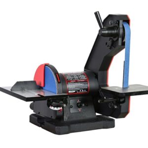 bucktool dual speed 1" x 42" belt disc sander combo, bench knife sharpener with large work table, professional benchtop belt sander with direct-drive 4.8a brushless motor for metalworking, bd1801ds