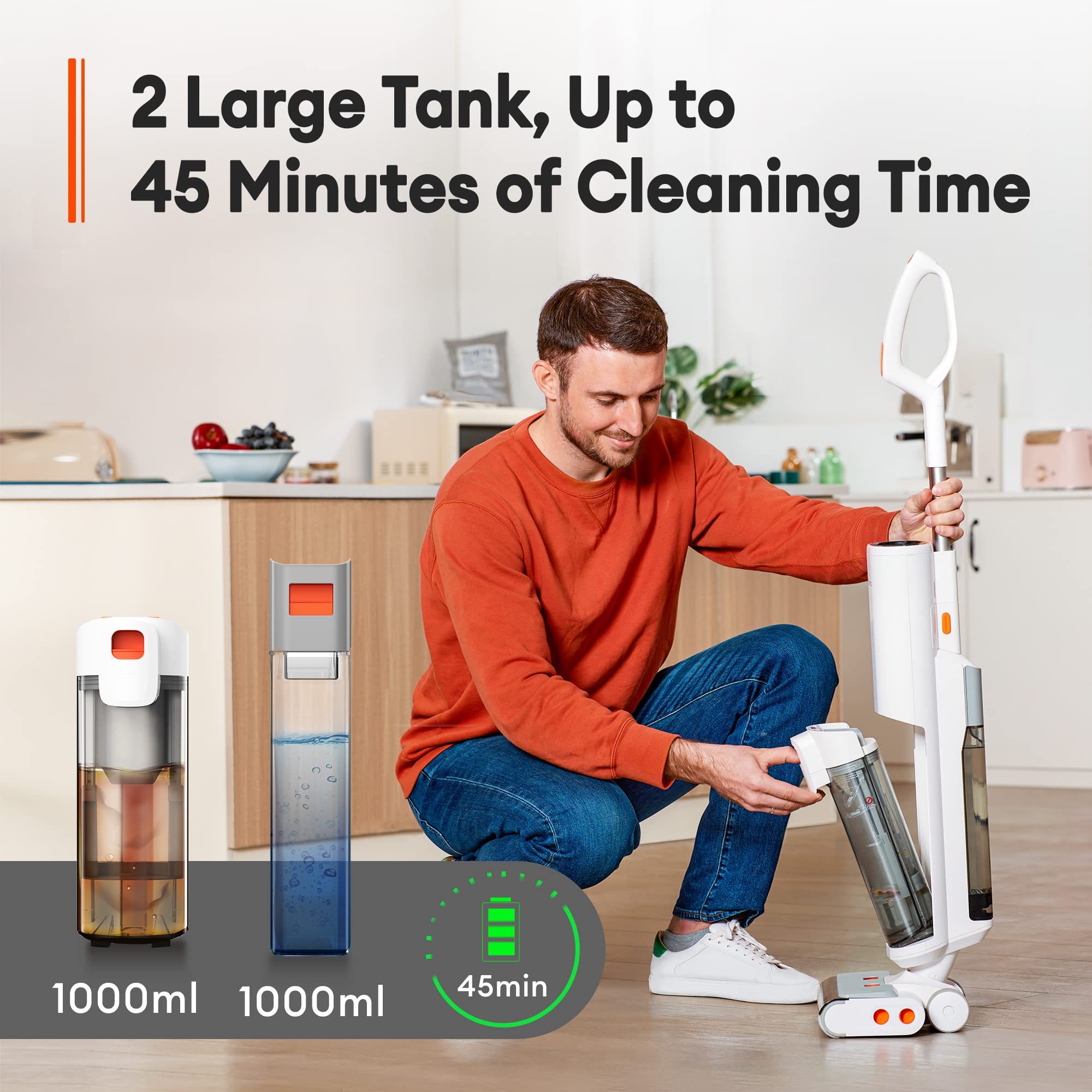 Ultenic Wet Dry Vacuum Cleaner, AC1 Cordless Vacuum Mop All in One Combo for Hard Floors, 45min Runtime, Wet and Dry Mess Separation, Self Cleaning, Powerful Suction for Sticky Messes and Pet Hair