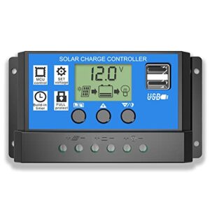 solar charge controller, lpluziyyds 30a solar panel controller 12v/24v pwm auto parameter adjustable lcd display solar panel battery regulator with dual usb port