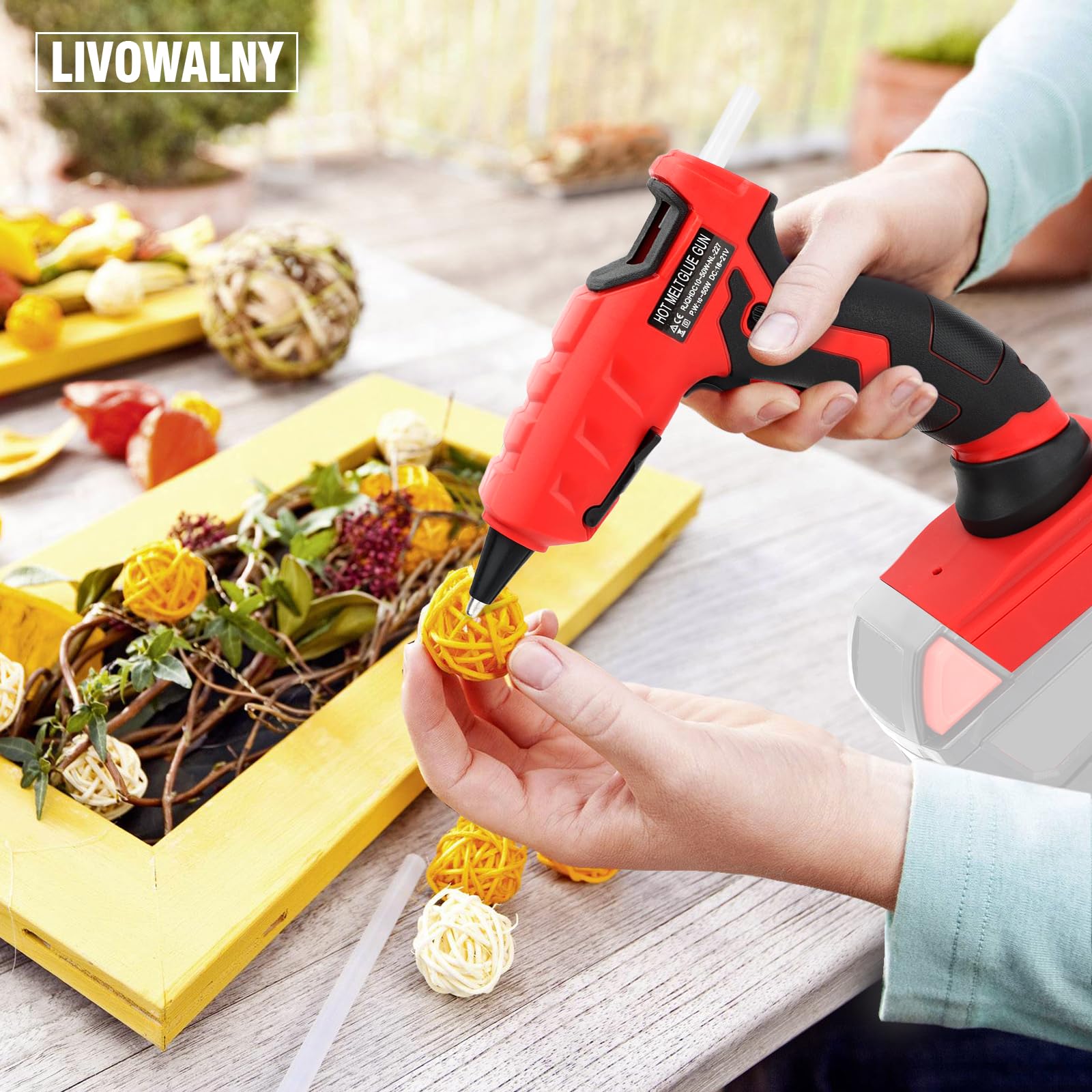 Cordless Hot Glue Gun for Milwaukee 18V M18 Battery, Hot Glue Gun Kit for Milwaukee Tools in Crafting, Wood, PVC, Glass, Home Repair with 30 Pcs 0.27 * 5.9 inch Hot Glue Sticks (Battery Not Included)