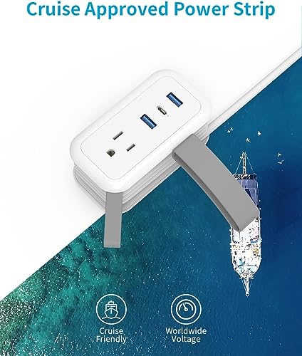 Travel Power Strip with USB, HAFINO 3.9 FT Wrapped Extension Cord Flat Plug with 2 Outlets 3 USB (1 USB C), Small Power Strip No Surge Protector for Cruise Ship Hotel Home Office,White