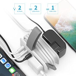 Travel Power Strip with USB, HAFINO 3.9 FT Wrapped Extension Cord Flat Plug with 2 Outlets 3 USB (1 USB C), Small Power Strip No Surge Protector for Cruise Ship Hotel Home Office,White