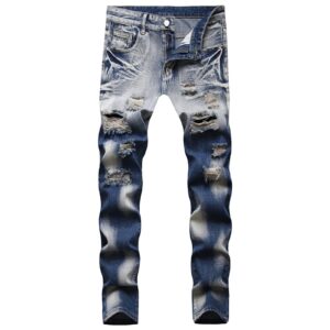 ripped jeans for men slim fit distressed holes stretch denim pants classic destroyed straight leg comfort jean (blue,30)