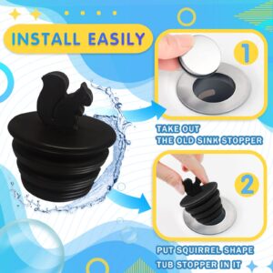 Bathtub Stopper, 2 Pack Universal Bathtub Plug Silicone Bathtub Stopper Bathtub Drain Stopper Plug Tub Stopper for Kitchen Bathtub and Bathroom Sink Drains, Black Plug Cute Squirrel Shape, 2 Count