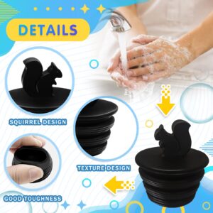 Bathtub Stopper, 2 Pack Universal Bathtub Plug Silicone Bathtub Stopper Bathtub Drain Stopper Plug Tub Stopper for Kitchen Bathtub and Bathroom Sink Drains, Black Plug Cute Squirrel Shape, 2 Count