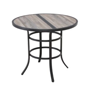 festival depot patio bar height table, outdoor bistro 45.3' round side dining coffee all weather furniture with dpc desktop metal legs and adjustable feet for garden poolside deck, grey, (b-pf19252)