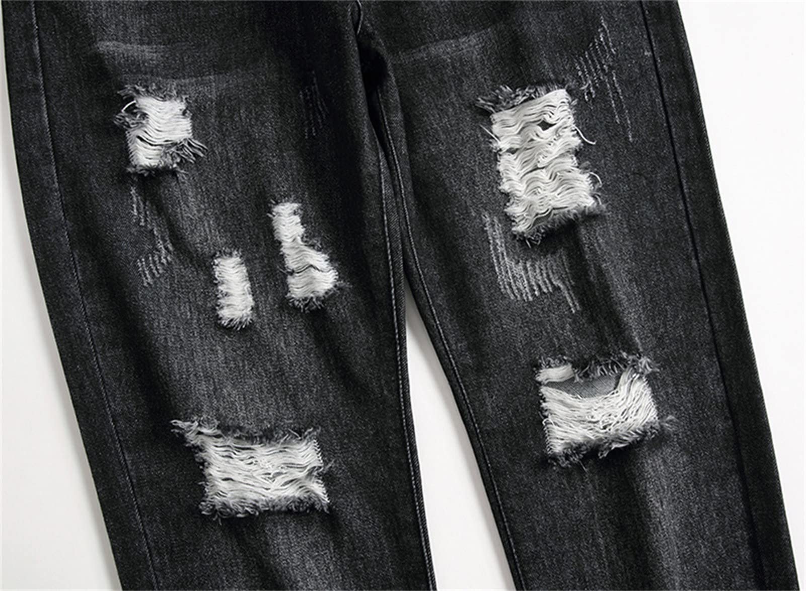 Men's Ripped Washed Slim Fit Jeans Straight Leg Moto Biker Denim Pants Vintage Distressed Skinny Jean Trousers (Black,32)