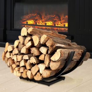 curved firewood rack holder: heavy duty firewood holder indoor outdoor for firewood storage - fireplace wood rack log holder black 22-inch