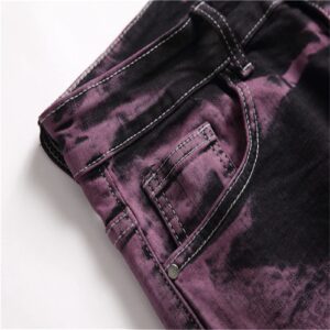 Men's Retro Ripped Slim Jeans Regular Fit Destroyed Distressed Jean Vintage Straight Stretch Printed Denim Pants (Purple,28)