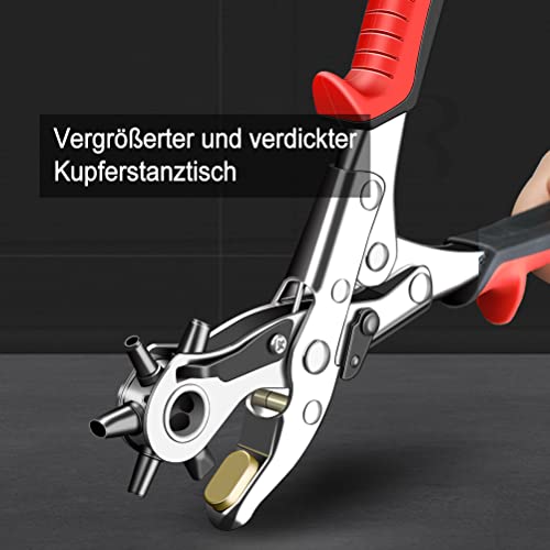 AIRAJ Pro Belt Hole Puncher for Leather,6 Multi-Hole Sizes Revolving Punch Plier Kit for Watch Bands, Straps, Dog Collars, Saddles, Shoes, Fabric, DIY Home or Craft Projects, Heavy Duty Rotary Puncher