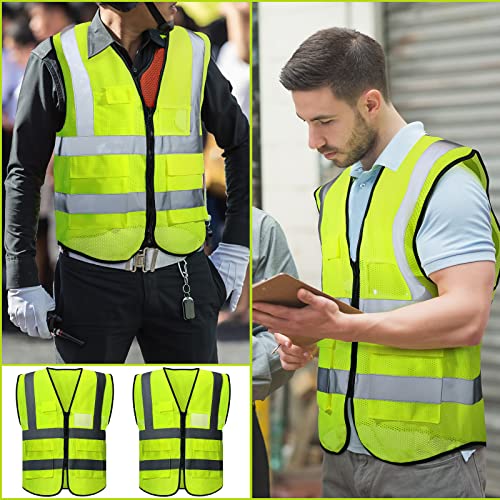 30 Pack High Visibility Safety Vests with Pockets and Zipper Mesh Reflective Construction Vest for Men Women, Breathable Neon Working Vest for Traffic Work Outdoor Running Cycling at Night