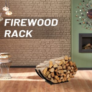 Curved Firewood Rack Firewood Holder: Heavy Duty Curved Wood Rack Outdoor - Fireplace Black Wood Log Storage Rack 22Inch