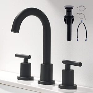 fropo two handle widespread bathroom sink faucet - 3 hole vanity faucet with pop-up drain & cupc faucet supply lines, 8 inch black bathroom sink faucet