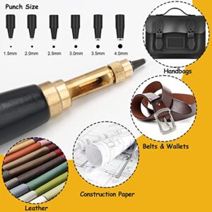 Japanese Screw Punch, Boyistar Wood Handle Belt Hole Puncher, Adjustable Leather Hole Punch Tool for Belts, Watch Band, Handbags with 6 Tip Sizes 4/3.5/3/2.5/2/1.5mm Screws