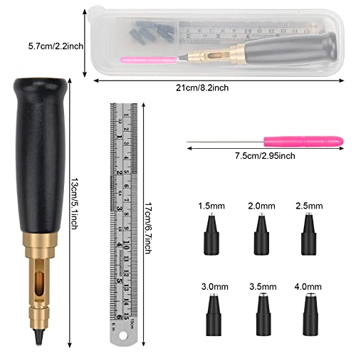 Japanese Screw Punch, Boyistar Wood Handle Belt Hole Puncher, Adjustable Leather Hole Punch Tool for Belts, Watch Band, Handbags with 6 Tip Sizes 4/3.5/3/2.5/2/1.5mm Screws