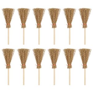 sewroro 12pcs mini broom hanging witches prop broom miniature artificial mini straw brooms for halloween party prop hangings decorations
